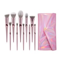 Private Label Professional 10pcs Premium Rose Gold Make Up Brush Vegan Foundation Makeup Brush Set with Pu Bag